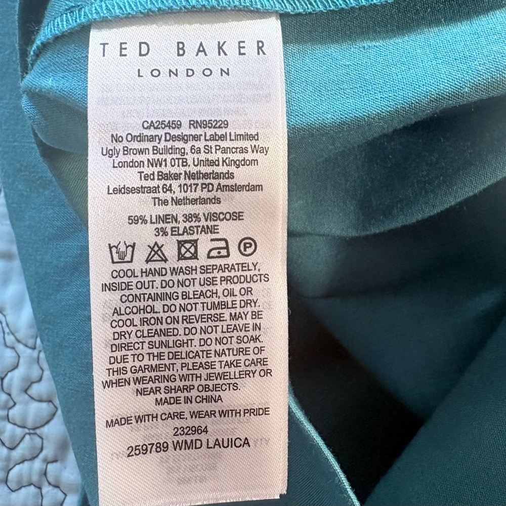 Ted Baker Lauica One Shoulder Linen Blend Mini Dress Turquoise Sz 0 US 2 🧡 - Picture 10 of 12